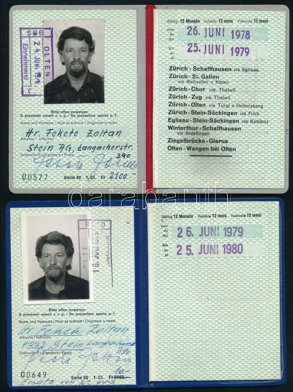 cca 1978 2 svájci igazolvány magyar személy részére
