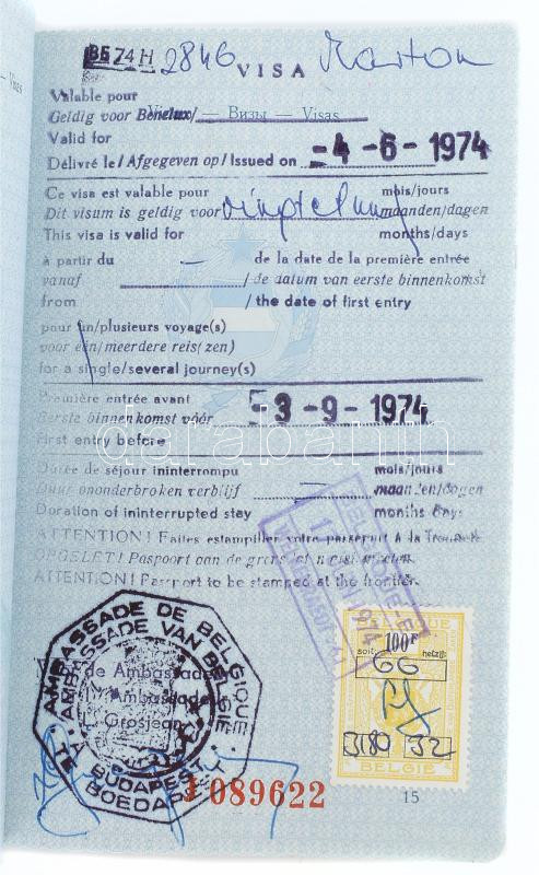 1974 Útlevél belga, német, osztrák vízumokkal - Image 2