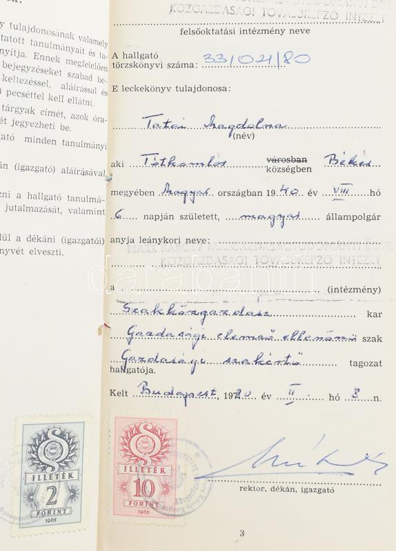 1983 Gazdasági elemző - ellenőr leckekönyve és oklevele - Image 2