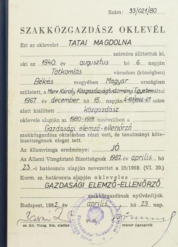 1983 Gazdasági elemző - ellenőr leckekönyve és oklevele - Image 3