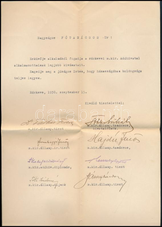1938 Ráckevei és Pesterzsébeti adóhivatali köszönő hírlevelek 2 db borítékkal
