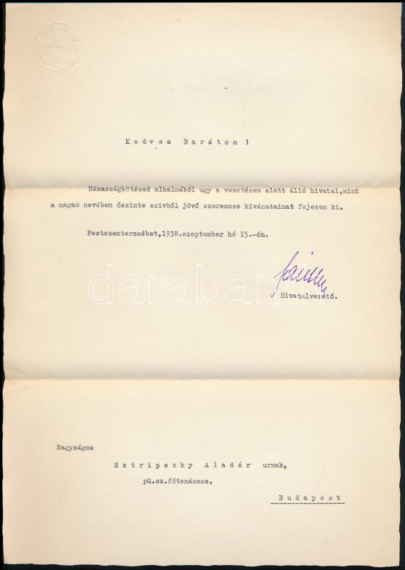 1938 Ráckevei és Pesterzsébeti adóhivatali köszönő hírlevelek 2 db borítékkal - Image 2