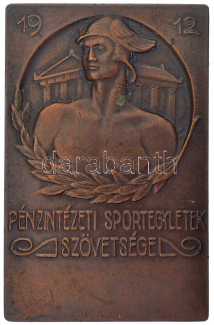 ~1920. 'Pénzintézeti Sportegyletek Szövetsége' bronz díjplakett (74x48mm) T:1-,2