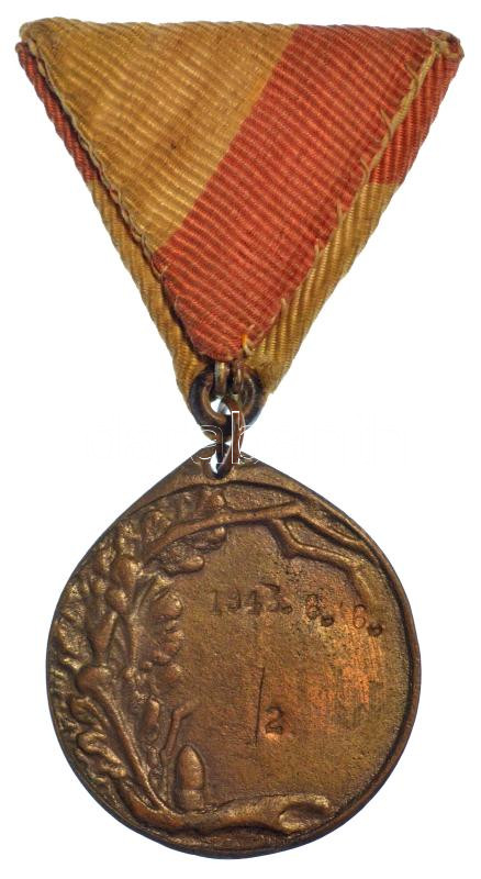 1943. bronz kerékpáros díjérem mellszalagon '1943. 6. 6. - 2.' beütéssel (37mm) T:2,2- - Image 2