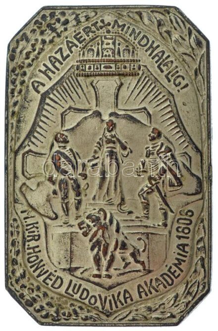 1941. 'A hazáért mindhalálig! - M. Kir. Honvéd Ludovika Akadémia 1808' ezüstözött tornász díjplakett, hátoldalán 'Torna cs. 1940-41' gravírozással (33x51mm) T:2 patina, kopott ezüstözés