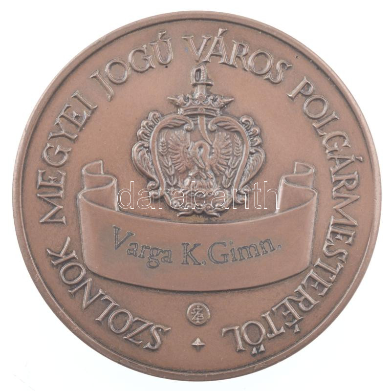 DN. 'Városunkért / Szolnok Megyei Jogú Város Polgármesterétől - Varga K. Gimn.' bronz emlékérem olvashatatlan szignóval (60mm) T:1- - Image 2