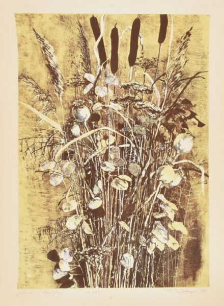 Bálványos Huba (1938-2011): Júdáspénz, 1981. Litográfia, papír. Jelzett. Számozott: 13/50. lapszéli apró szakadásokkal. 56,5x40 cm