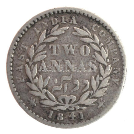 Brit-India 1841. 2A Ag 'Viktória' T:3 British India 1841. 2 Annas Ag 'Victoria' C:F Krause KM#460