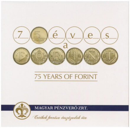 2021. 5Ft Cu-Ni-Zn '75 éves a Forint' (6xklf) + 5Ft-200Ft (6xklf) forgalmi sor '75 éves a Forint' dísztokban T:PP