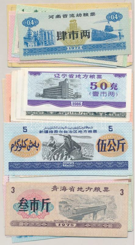 Kína 1973-1990. 39db-os élelmiszerjegy tétel, közte '1987. 1kg finomliszt Siping város','1990. 100g gabona melegétel Jinzhou város' T:I China 1973-1990. 39pcs food coupon item, among '1987 1kg fine flour Siping city','1990 100g grain warm