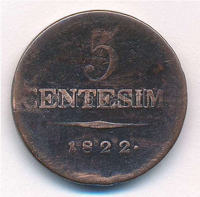 Olasz Államok / Lombardia-Velence 1822M 5c Cu T:3 Italian States / Lombardy-Venetia 1822M 5 Centesimi Cu C:F Krause C#3