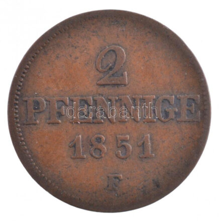 Német Államok / Szászország 1851F 2pf Cu T:2- patina German States / Saxony-Albertine 1851F 2 Pfennige Cu C:VF patina Krause KM#1157