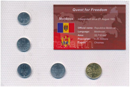 Moldova 2000-2006. 1b-50b (5xklf) 'Quest for Freedom' sorozat, forgalmi összeállítás műanyag díszcsomagolásban T:1-,2 kis ph Moldova 2000-2006. 1 Ban - 50 Bani (5xdiff) 'Quest for Freedom' series, coin set in plastic case C:AU,XF small edge