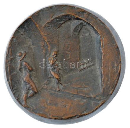 Kutas László (1936-) DN 'Utcai jelenet' egyoldalas bronz emlékérem (105mm) T:1