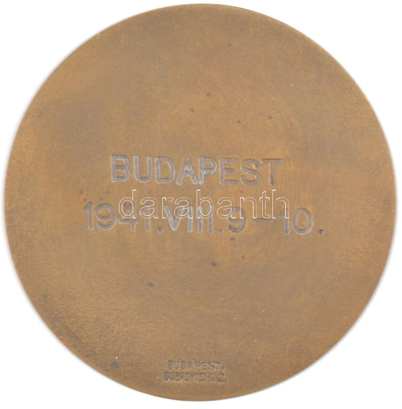 Berán Nándor (1889-1965) 1941. 'Olasz-magyar atlétikai viadal' bronz emlékérem a két ország zománcozott zászlajával, hátoldalán 'Budapest 1941. VIII. 9-10.' gravírozással és 'Budapest, Döbrentei u. 2.' gyártói jelzéssel, eredeti - Image 2