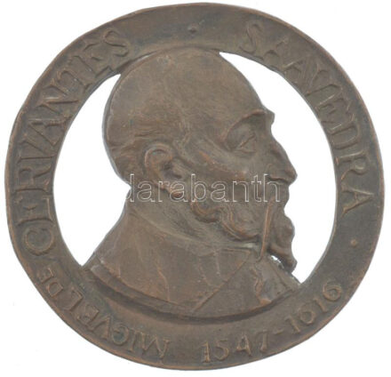 Olcsai-Kiss Zoltán (1895-1981) DN 'Migvel De Cervantes - Saavedra - 1547-1616' egyoldalas bronz emlékérem (160mm) T:1-