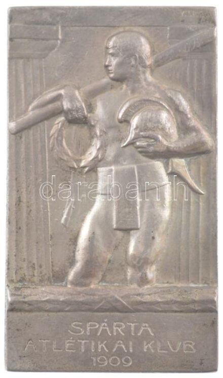 1928. 'Spárta Atlétikai Klub 1909' ezüstözött bronz plakett, hátoldalán '1928. II. 18-19.' gravírozással, eredeti tokban, tok belsejében 'Toch Manó ékszerész' matricával (29x51mm) T:2