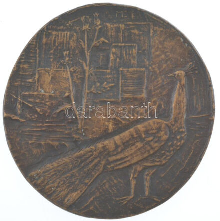 Miró Eszter (1935-2006) DN 'Páva' egyoldalas bronz emlékérem (120mm) T:2 hátoldalon csiszolásnyomok