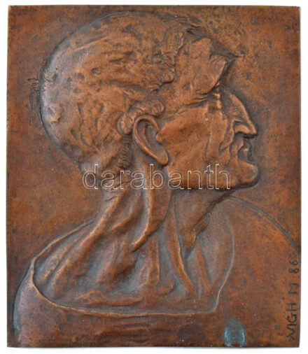 Vígh Máté (1959-2009) DN 'Idős férfi' bronz plakett (112x95mm) T:2 kis patina