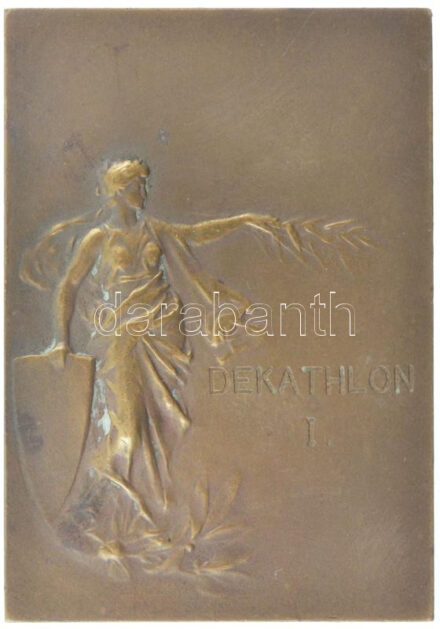 ~1900. 'Dekathlon I.' kétoldalas bronz díjplakett 'Huguenin' gyártói jelzéssel (37x53mm) T:2 ph.