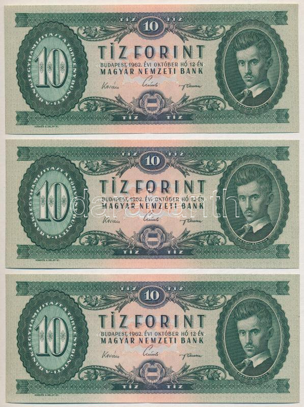 1962. 10Ft (3x) sorszámkövetők 'A 293 170490 - A 293 170492' T:II Adamo F6