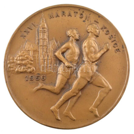 Csehszlovákia 1956. 'XXVI. Maraton Košice (Kassa)' bronz emlékérem (70mm) T:1- Czechoslovakia 1956. 'XXVI. Maraton Košice' bronze medallion (70mm) C:AU