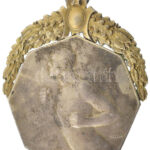 ~1910. 'Gy.T.E.' kétoldalas, jelzett Ag díjérem 'SGA' gyártói jelzéssel, bronz díszítéssel (br.27,40g/0.800/42x47mm) T:2 patina