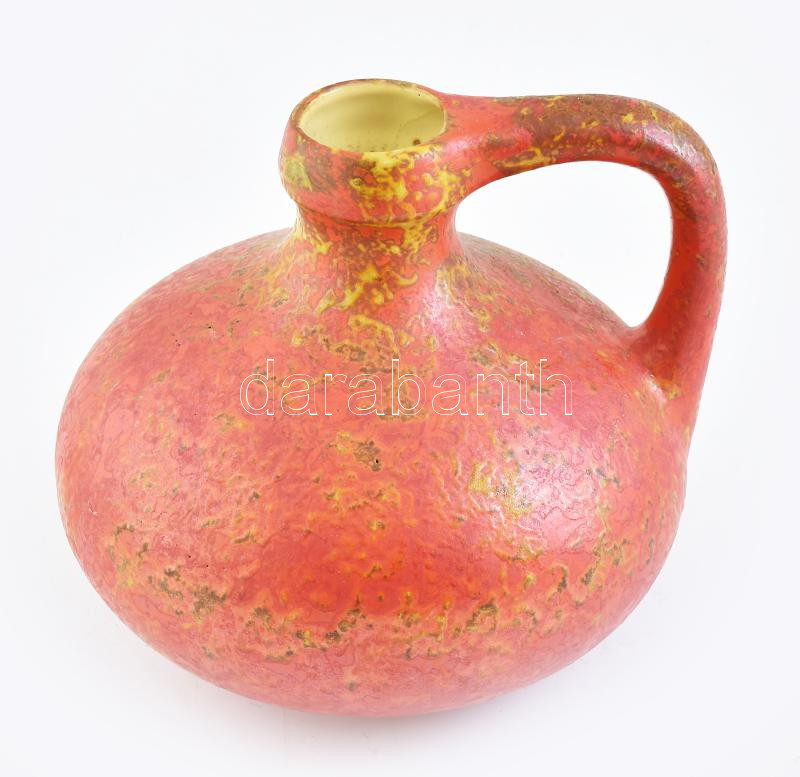 Tófej Retro kerámia váza. Kézzel festett, jelzett, hibátlan. 21 cm