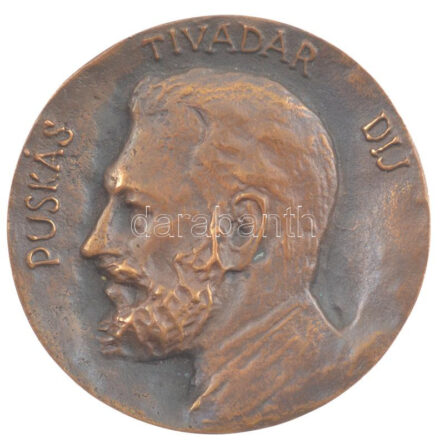 DN 'Puskás Tivadar díj / H.T.E' Hírközlési és Informatikai Tudományos Egyesület kétoldalas öntött bronz díjplakettje (82mm)T:1- patina