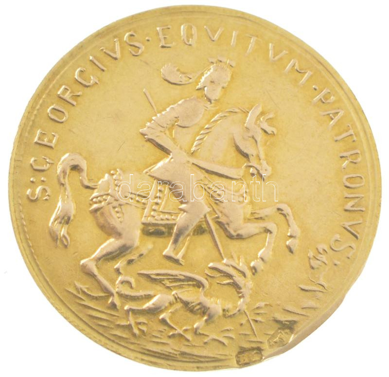 Osztrák-Magyar Monarchia ~XIX. század vége 'Szent György és a sárkány / IN TEMPESTATE SECVRITAS' jelzett Au emlékérem (3,42g/0.585/22mm) T:1- Austro-Hungarian Monarchy ~end of the 19th century 'Saint George and the Dragon / IN TEMPESTATE