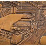 1979. 'PV Csomagolóanyaggyár' kétoldalas öntött bronz plakett (71x109mm) T:2