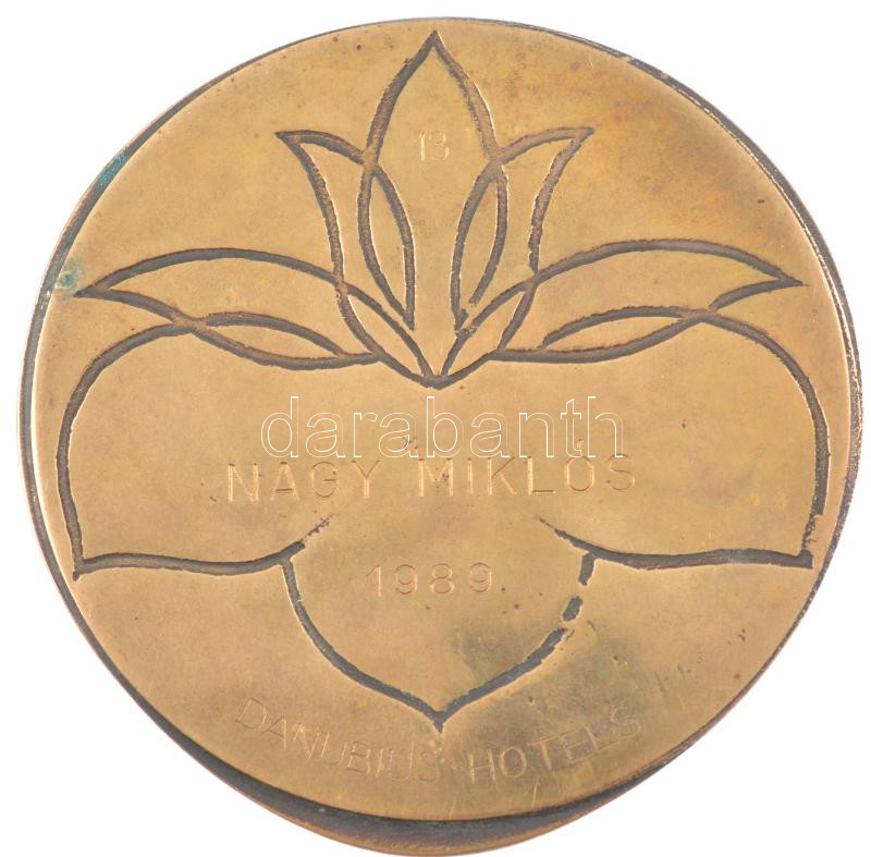 1989. 'DH (Danubius Hotels) - A vállalatért / Nagy Miklós 1989.' kétoldalas bronz plakett. Szign.: SZGY (123mm) T:1 patina - Image 2