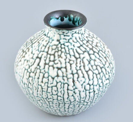 Bán Károly: Retró kerámia váza, jelzett, hibátlan, m: 17,5 cm, d: 17 cm