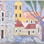 Ligeti Erika (1934-2004): Szentendre. Mázas kerámia fali dísz, jelzett, hibátlan, 18,5x22 cm