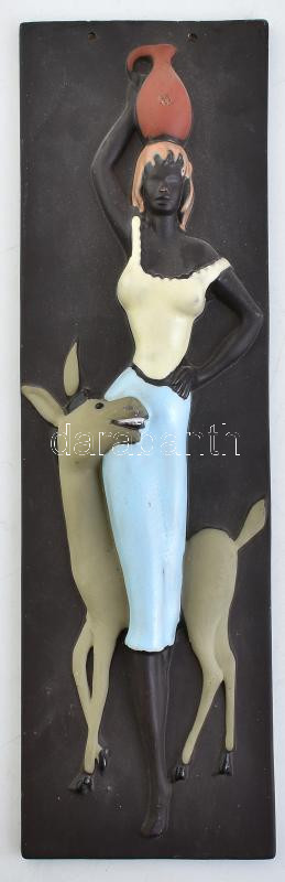 Arnold Wiigs Fabrikker AWF Skandináv Design Falikép: Lány csacsival. Jelzett, hibátlan. 45x15cm