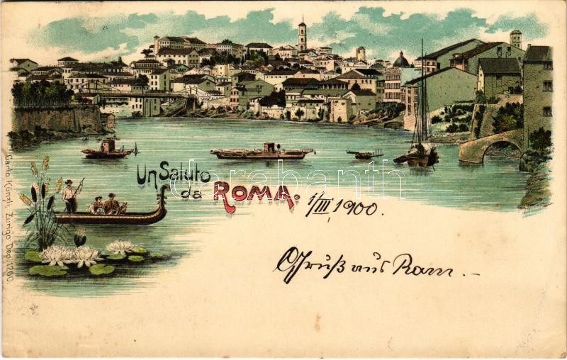 1900 Roma, Rome; Un Saluto da Roma. Carlo Künzli Art Nouveau, litho