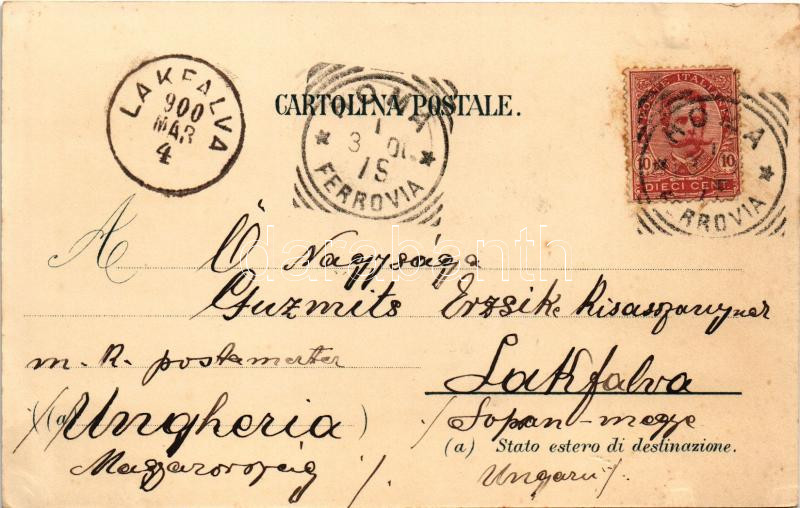 1900 Roma, Rome; Un Saluto da Roma. Carlo Künzli Art Nouveau, litho - Image 2