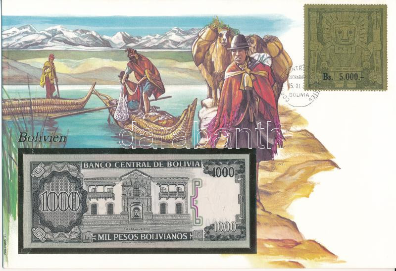 Bolívia 1982. 1000P felbélyegzett borítékban, bélyegzéssel T:I Bolivia 1982. 1000 Pesos in envelope with stamp and cancellation C:UNC
