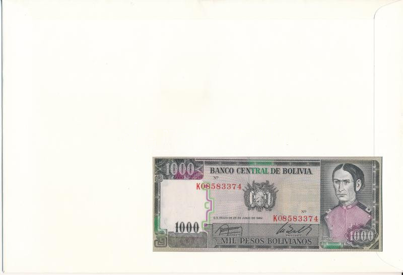 Bolívia 1982. 1000P felbélyegzett borítékban, bélyegzéssel T:I Bolivia 1982. 1000 Pesos in envelope with stamp and cancellation C:UNC - Image 2