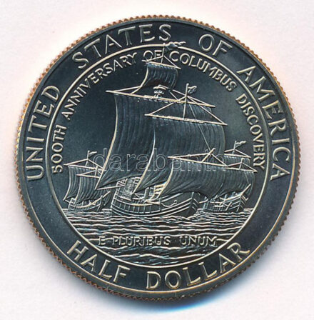 Amerikai Egyesült Államok 1992D 1/2$ Cu-Ni 'Kolombusz Kristóf utazásának 500. évfordulója' forgalomba nem került emlékkiadás T:1 USA 1992D 50 Cents Cu-Ni 'The 500th Anniversary of Columbus's Voyage' non-circulating commemorative coin
