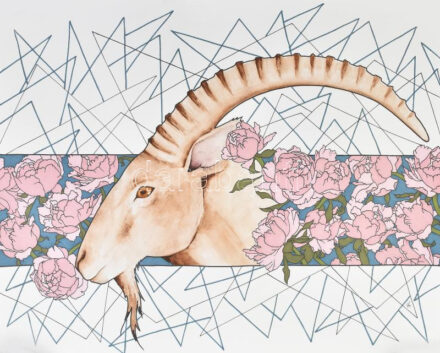 Kun Sarolta (1990-): Zodiákus sorozat: Bak. Vegyes technika, papír, jelzett, felcsavarva, 40x50 cm