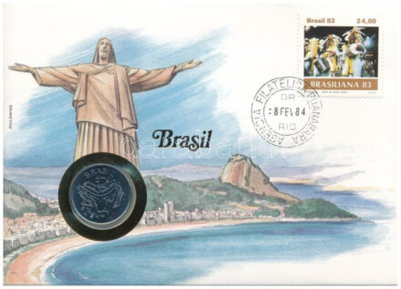 Brazília 1983. 50C acél felbélyegzett borítékban, bélyegzéssel, német nyelvű tájékoztatóval T:1 Brasil 1983. 50 Cruzeiros steel in envelope with stamp, cancellation and a prospectus in german C:UNC