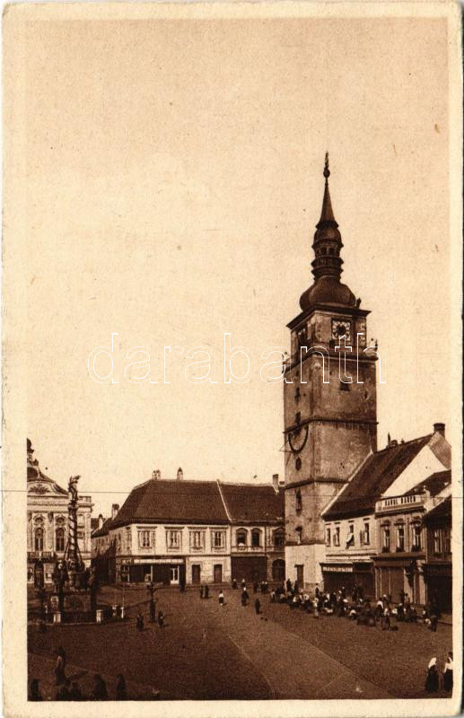 Nagyszombat, Tyrnau, Trnava; Városháza, piac, üzletek / town hall, market, shops (EK)