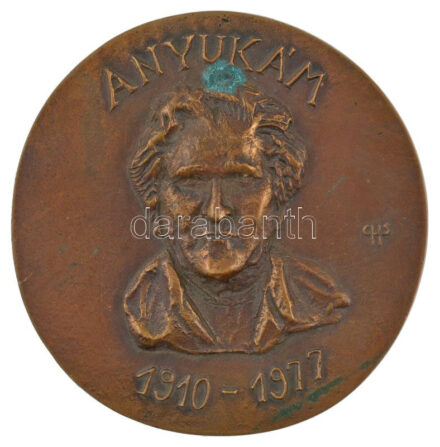 DN 'Anyukám 1910-1977' egyoldalas öntött bronz plakett (127mm) szign.:CHS T:1- patina