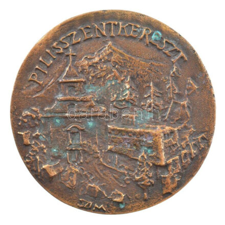 Szabó Imre (1947-2018) 2000. 'Pilisszentkereszt / BV Továbbképzési és Konferencia Központja 1975-2000' kétoldalas, öntött bronz emlékérem (78mm) T:1 patina