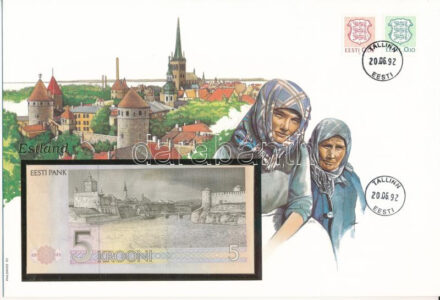 Észtország 1991. 5K felbélyegzett borítékban, bélyegzéssel T:I Estonia 1991. 5 Krooni in envelope with stamp and cancellation C:UNC