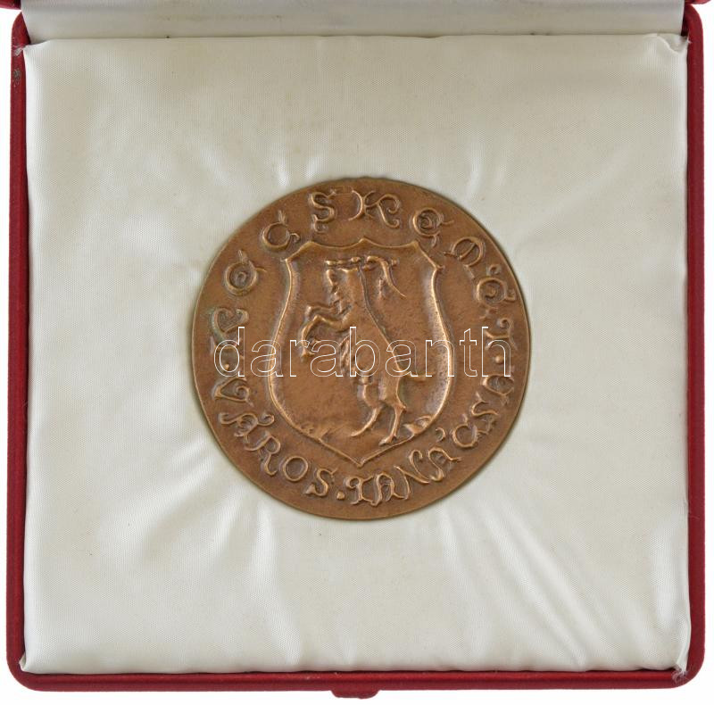 ~1970-1980. 'Kecskemét Város Tanácsa' kétoldalas, öntött bronz plakett eredeti tokban (81mm) T:1 - Image 2