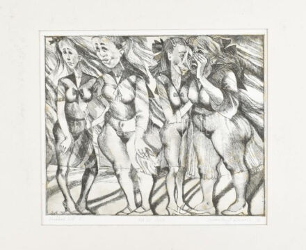 Szomolányi Karola (1948-): Hrabal illusztráció II. Rézkarc, papír, jelzett, művészpéldány EA VII. / XXV. számozással. Paszpartuban. 24,5×39 cm