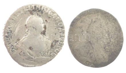 Orosz Birodalom 1748. 10k (Grivennik) Ag 'Erzsébet' (2,15g) + 1787. 10k (Grivennik) Ag 'II. Katalin' (1,65g) T:2-,3 Russian Empire 1748. 10 Kopecks (Grivennik) Ag 'Elizabeth' (2,15g) + 1787. 10 Kopecks (Grivennik) Ag 'Ekaterina II' (1,65g)