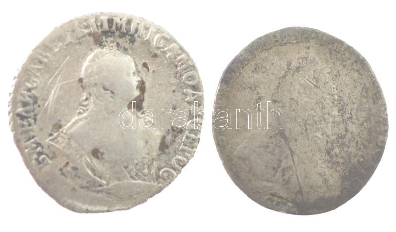 Orosz Birodalom 1748. 10k (Grivennik) Ag 'Erzsébet' (2,15g) + 1787. 10k (Grivennik) Ag 'II. Katalin' (1,65g) T:2-,3 Russian Empire 1748. 10 Kopecks (Grivennik) Ag 'Elizabeth' (2,15g) + 1787. 10 Kopecks (Grivennik) Ag 'Ekaterina II' (1,65g)